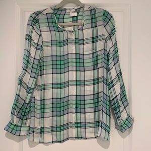 Joie kariana green plaid silk top shirt blouse